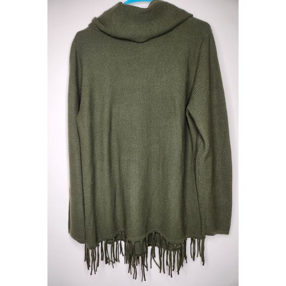Lagenlook Oversized Fringed Woman's Sweater Sz. L Olive Green Fringed Boho Knit - Picture 4 of 8